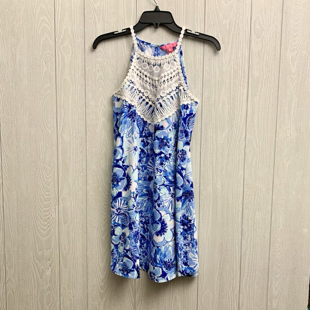Lilly Pulitzer Blue Tank Mini Crochet Top Dress Size 00